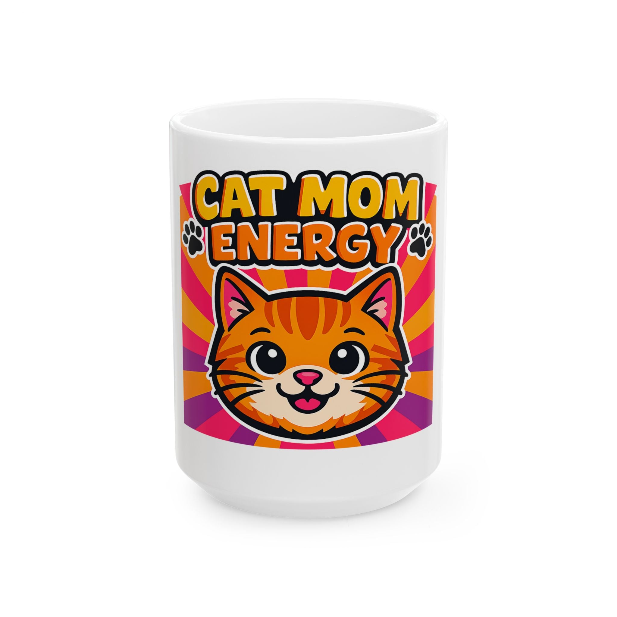 Cat Mom Energy Mug | Orange Tabby Cat Coffee Cup | Funny Cat Lover Gift | Retro Dopamine Pet Mug