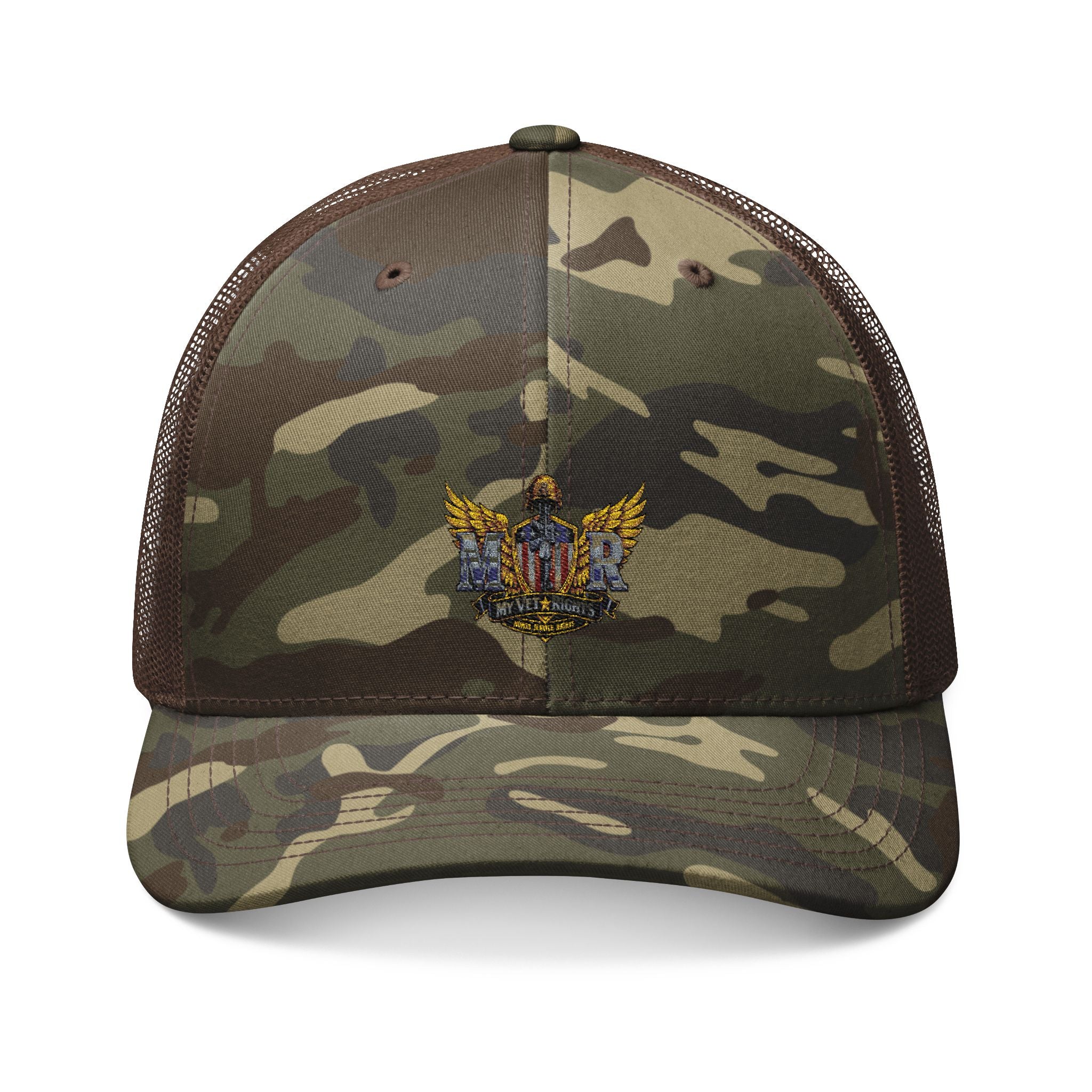 My Vet Rights Camo Trucker Hat with Embroidered Military Crest