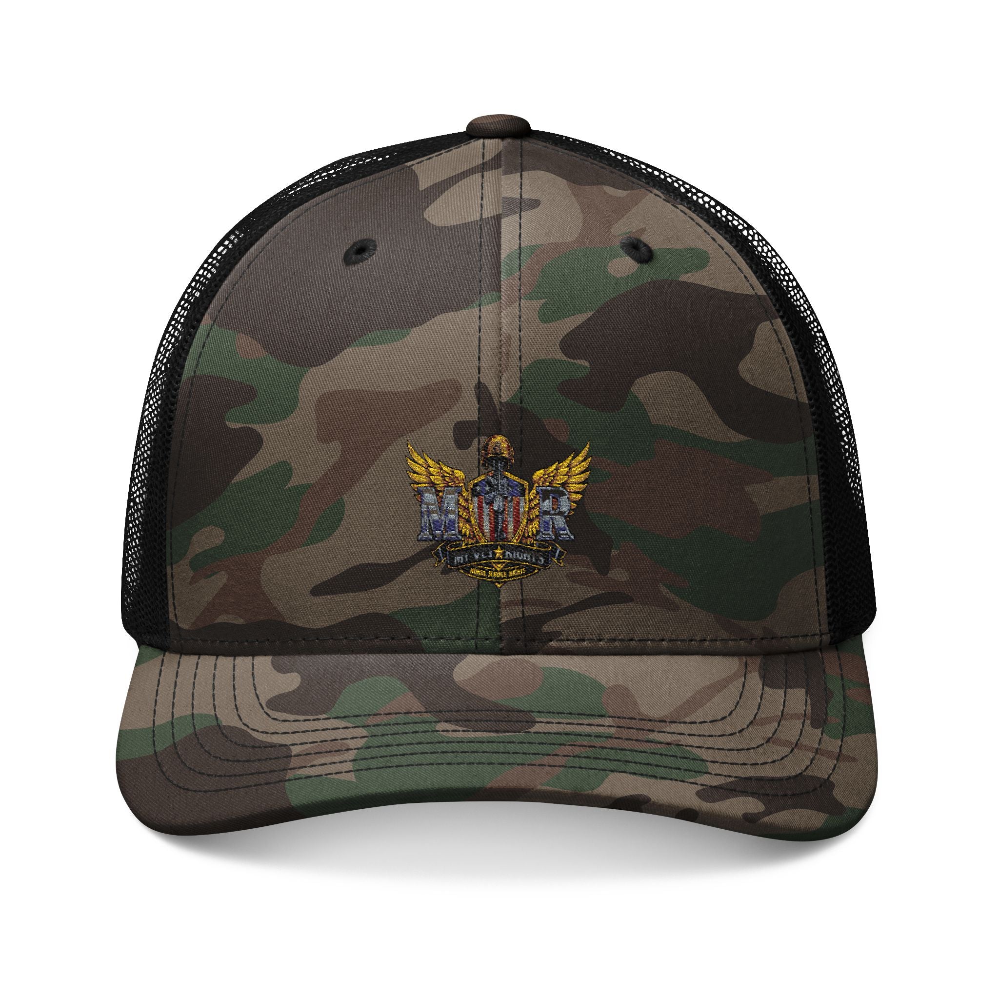 My Vet Rights Camo Trucker Hat with Embroidered Military Crest