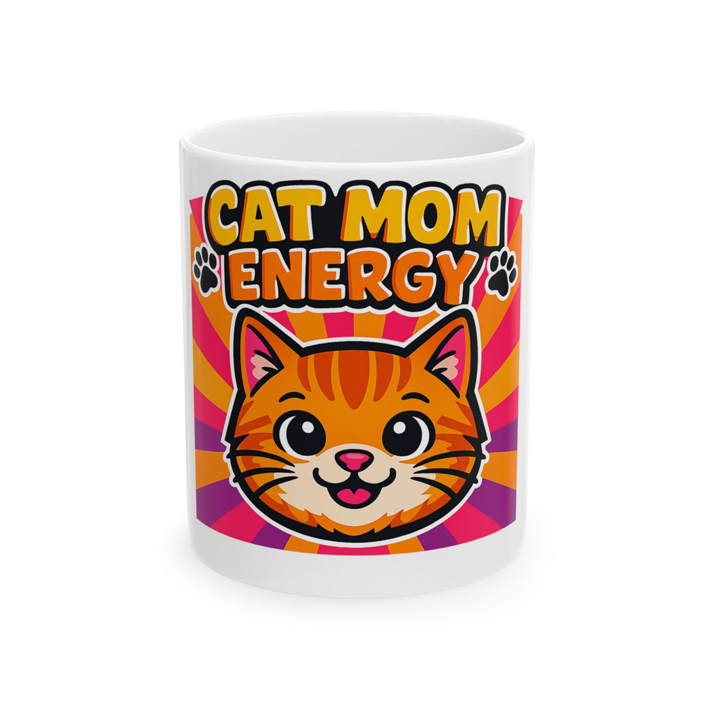Cat Mom Energy Mug | Orange Tabby Cat Coffee Cup | Funny Cat Lover Gift | Retro Dopamine Pet Mug