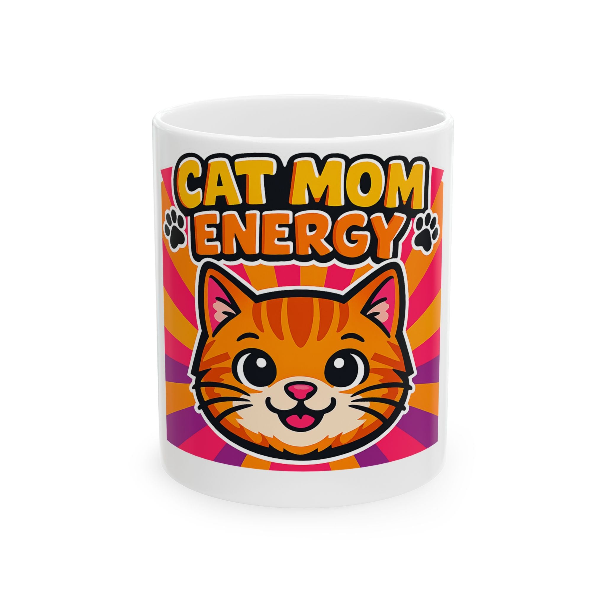 Cat Mom Energy Mug | Orange Tabby Cat Coffee Cup | Funny Cat Lover Gift | Retro Dopamine Pet Mug